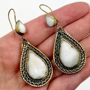 Quartz Earrings, Kuchi Earrings, Vintage Earrings, Middle Eastern, Boho, Brass